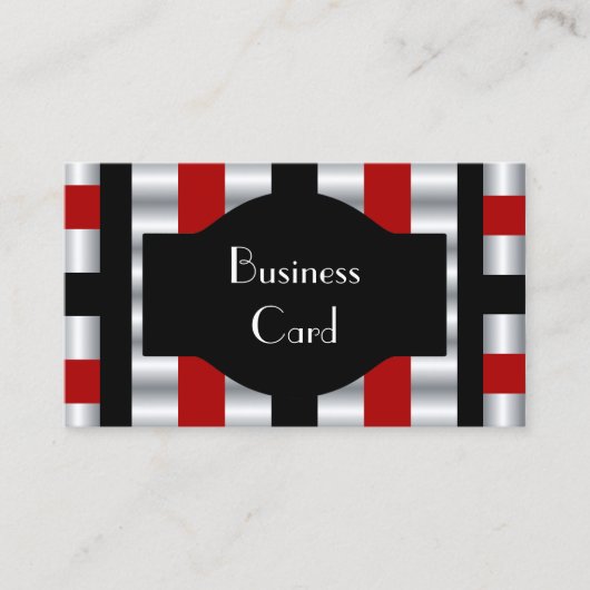 Business Card Elegant Stripe Red White Black Visitekaartje (Voorkant)