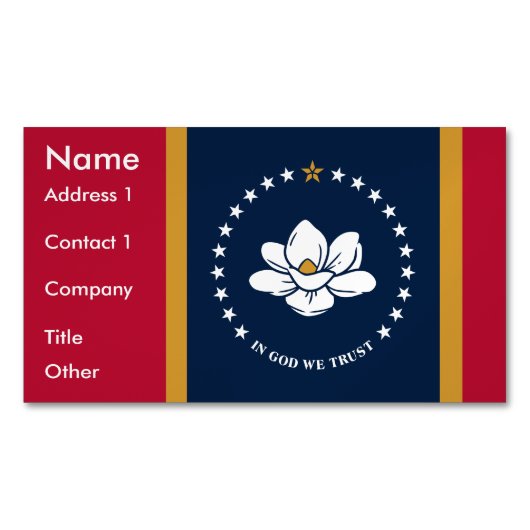 Business Card Magnet with Flag of Mississippi Magnetisch Visitekaartje (Voorkant)