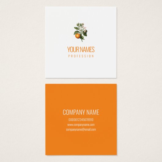 BUSINESS CARD : "ORANGE BLOSSOM" : ORANGE TEXT VIERKANTE VISITEKAARTJES (Voorkant /achterkant)