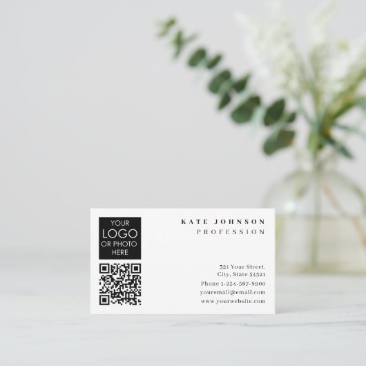 Business Card Template Plain White Generic Logo Visitekaartje (Staand voorkant)