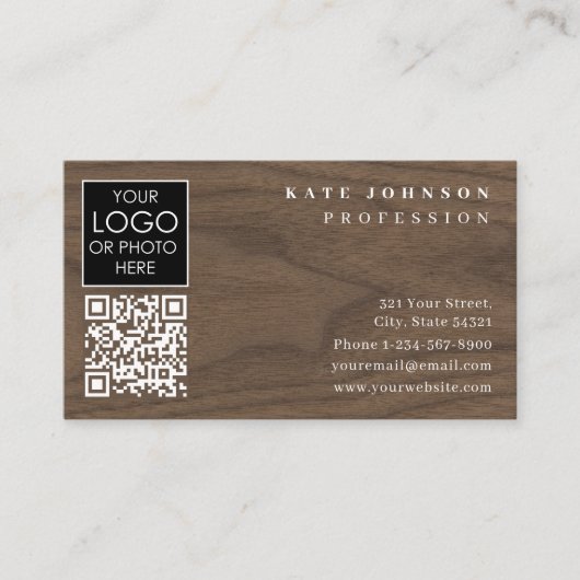 Business Card Template Plain White Generic Wood Visitekaartje (Voorkant)