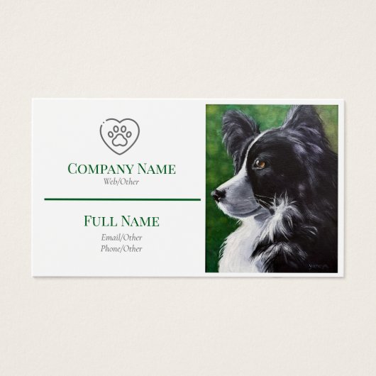 business card with a black and white dog visitekaartje (Voorkant)