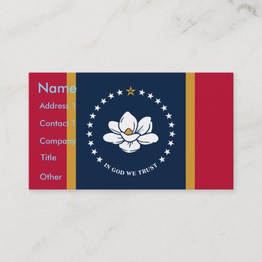 Business Card with Flag of Mississippi State, USA Visitekaartje (Voorkant)