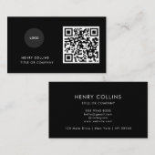 Business Card with QR Code | Black Modern Design Visitekaartje (Voorkant / Achterkant)