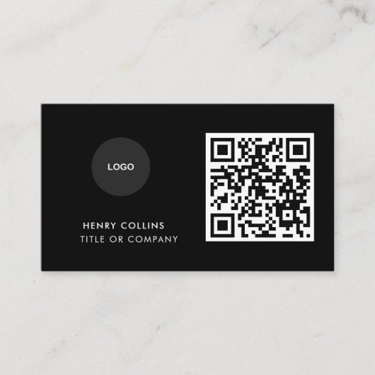 Business Card with QR Code | Black Modern Design Visitekaartje (Voorkant)