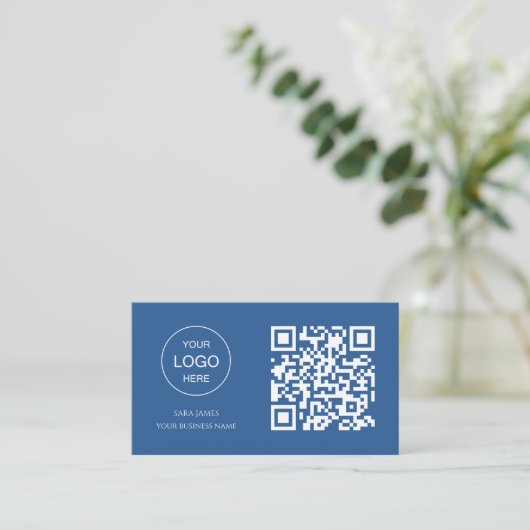 Business Card with QR Code | Blue Modern Design Visitekaartje (Staand voorkant)