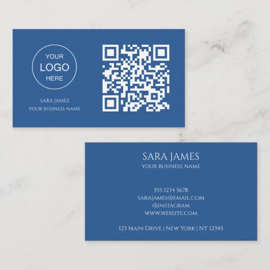 Business Card with QR Code | Blue Modern Design Visitekaartje (Voorkant / Achterkant)