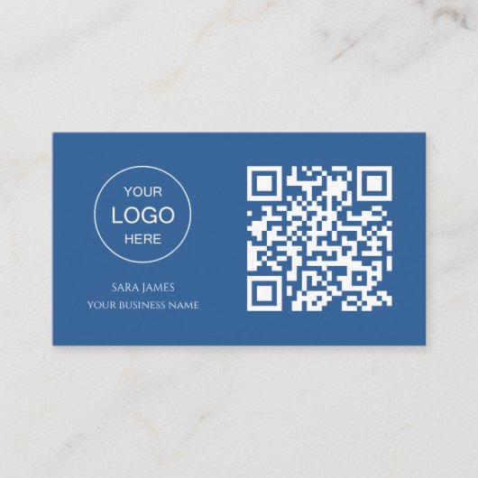 Business Card with QR Code | Blue Modern Design Visitekaartje (Voorkant)