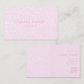 Business card with QR code in pink leopard print Visitekaartje (Voorkant / Achterkant)