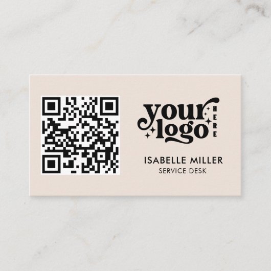 Business Card with QR Code | Modern Beige Design Visitekaartje (Voorkant)