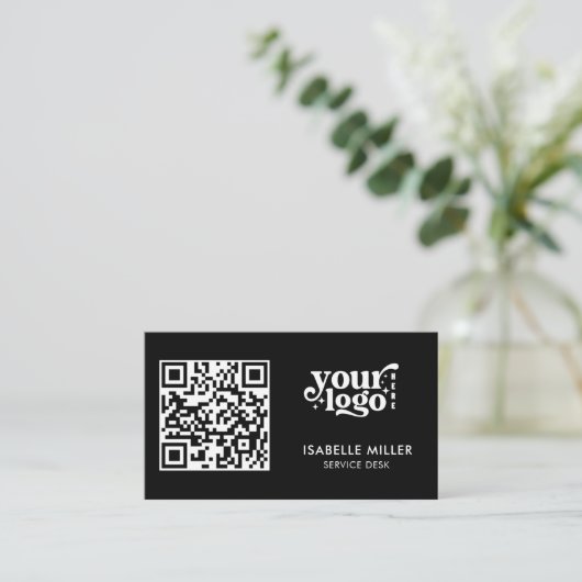 Business Card with QR Code | Modern Black Design Visitekaartje (Staand voorkant)