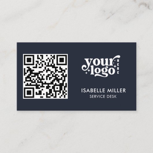 Business Card with QR Code | Modern Navy Design Visitekaartje (Voorkant)