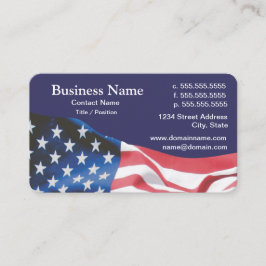 business card with waving American flag 26 Visitekaartje