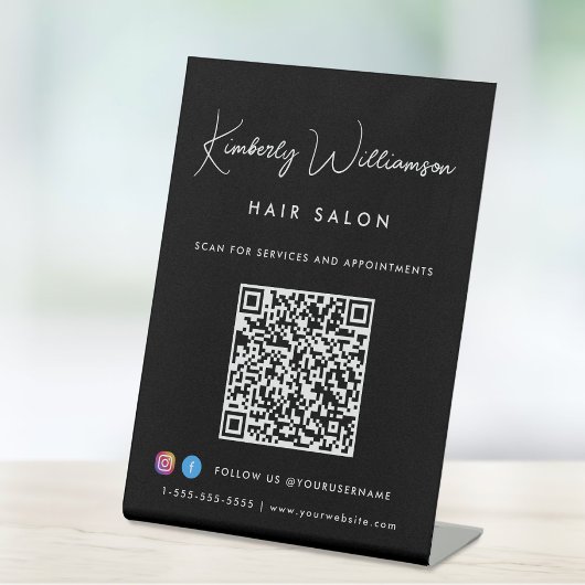 Business Chic Handtekening Script QR Code Zwart Reclamebord Met Voetstuk