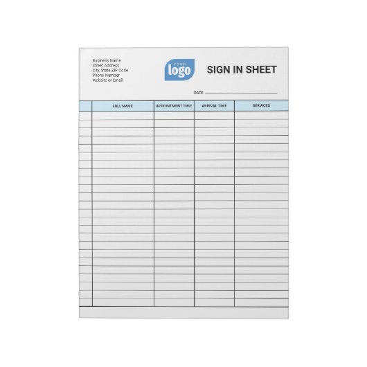 Business Client Sign In Sheet Template Notepad Notitieblok (Linkerzijde)