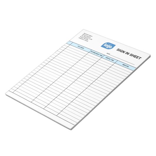 Business Client Sign In Sheet Template Notepad Notitieblok (Schuin)