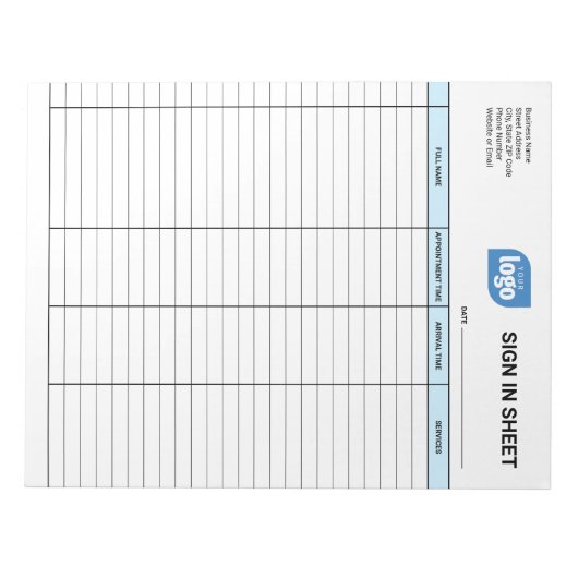 Business Client Sign In Sheet Template Notepad Notitieblok (Voorkant)