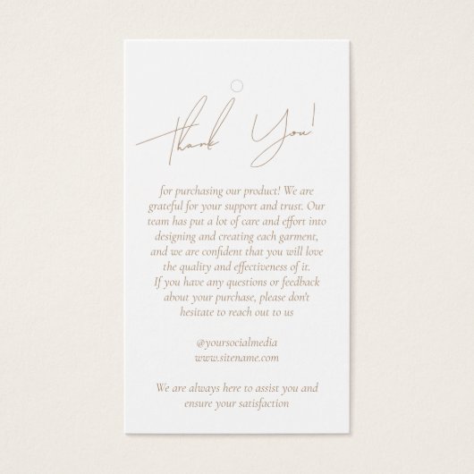 Business Clothing Dank u dat u Label ophangt met L Visitekaartje (Voorkant)