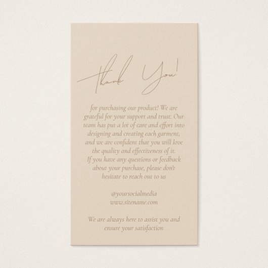 Business Clothing Dank u dat u Label ophangt met L Visitekaartje (Voorkant)