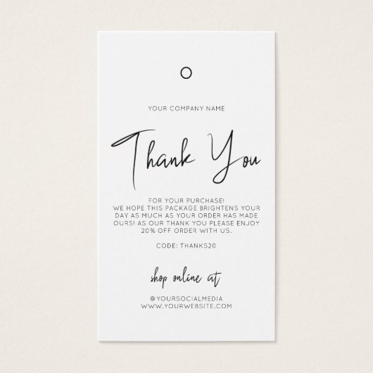 Business Clothing Dank u Logo Label Hang Label Visitekaartje (Voorkant)