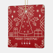 Business Company logo Merry Christmas Red Gold Art Keramisch Ornament (Links)