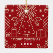 Business Company logo Merry Christmas Red Gold Art Keramisch Ornament (Achterkant)
