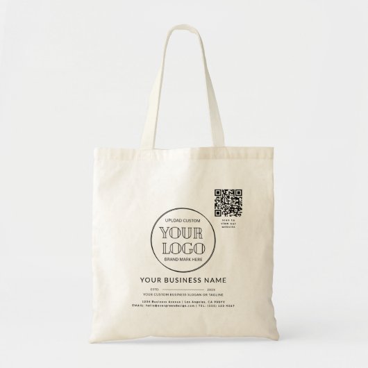 Business Company Logo Name Year Location QR Code Tote Bag (Voorkant)