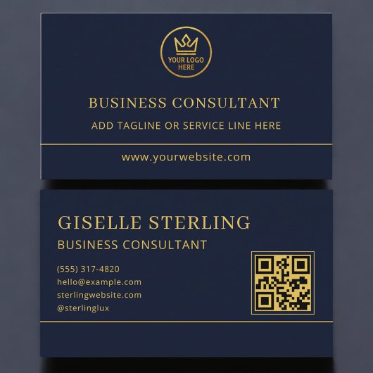Business Consultant Blue Gold Logo QR Code Visitekaartje
