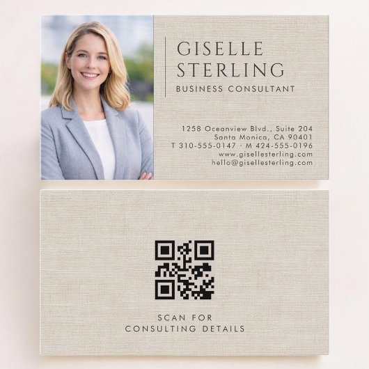 Business Consultant Linen Photo QR Code Visitekaartje
