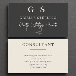 Business Consultant Monogram Elegant Black Cream Visitekaartje