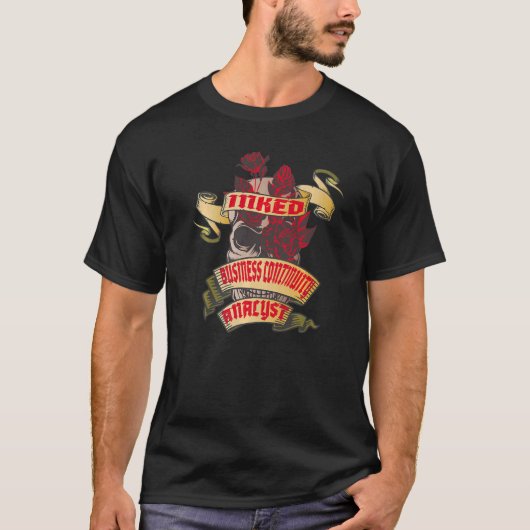 Business Continuity Analyst Inked Skull & Red Rose T-shirt (Voorkant)