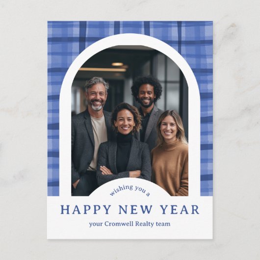 Business Corporate Holiday Plaid CUSTOM Arch PHOTO Briefkaart (Voorkant)