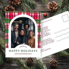 Business Corporate Holiday Plaid CUSTOM Arch PHOTO Briefkaart