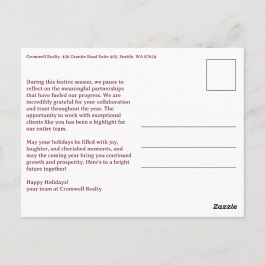 Business Corporate Holiday Plaid CUSTOM Arch PHOTO Briefkaart (Achterkant)