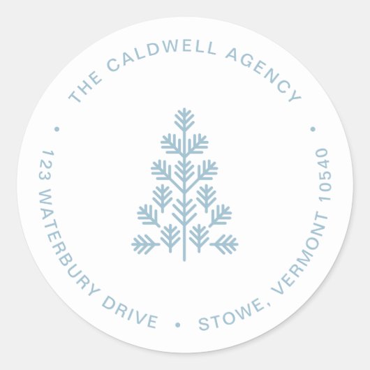 Business Corporate Holiday Tree Dusta Blue Address Ronde Sticker (Voorkant)