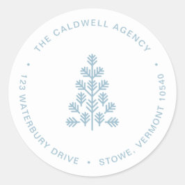 Business Corporate Holiday Tree Dusta Blue Address Ronde Sticker