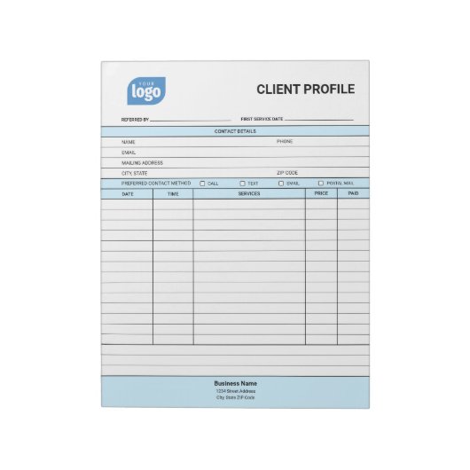 Business Customer Client Profile Sheet Notepad Notitieblok (Linkerzijde)