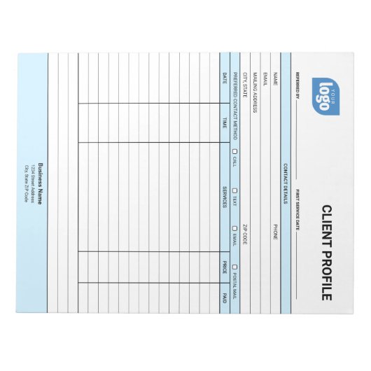 Business Customer Client Profile Sheet Notepad Notitieblok (Voorkant)