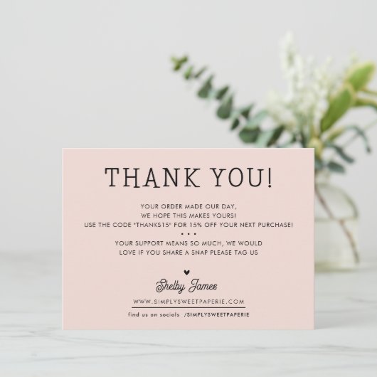 BUSINESS DANK U chic eenvoudig modern blush roze Bedankkaart (Staand voorkant)