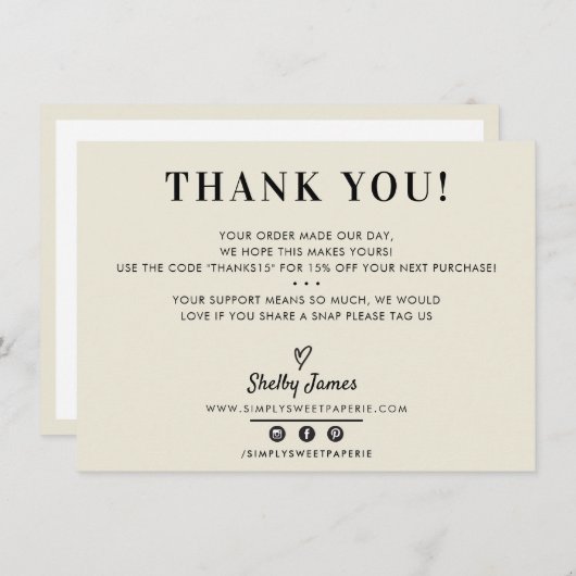 BUSINESS DANK U chic eenvoudig modern ivoor zwart Bedankkaart (Voorkant / Achterkant)