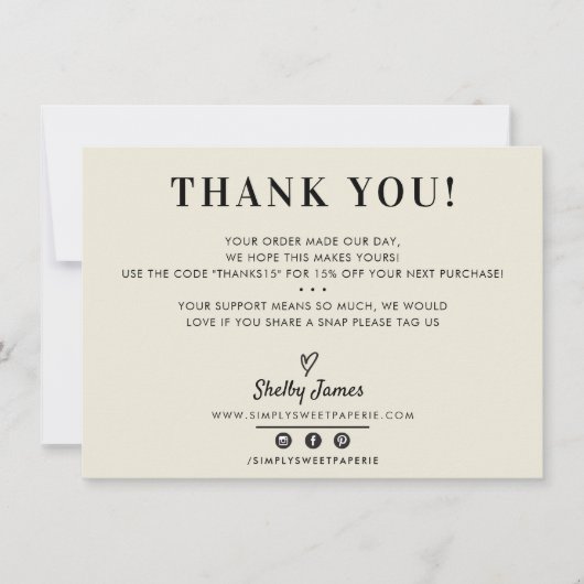 BUSINESS DANK U chic eenvoudig modern ivoor zwart Bedankkaart (Voorkant)