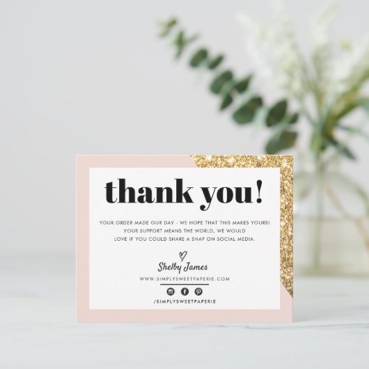 BUSINESS DANK U chic glam goud blush roze LOGO Bedankkaart (Staand voorkant)