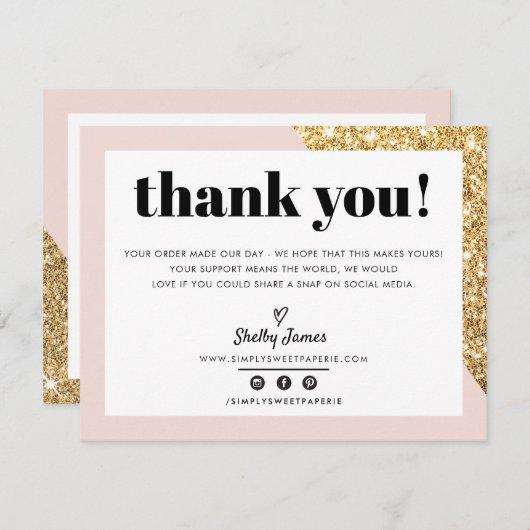 BUSINESS DANK U chic glam goud blush roze LOGO Bedankkaart (Voorkant / Achterkant)