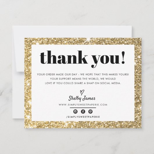 BUSINESS DANK U chic glam gouden glitter LOGO Bedankkaart (Voorkant)