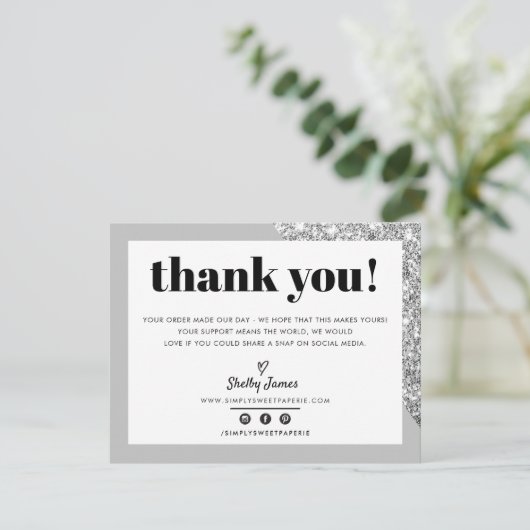 BUSINESS DANK U chic glam grijs zilver LOGO Bedankkaart (Staand voorkant)