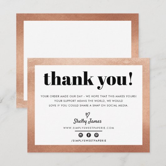 BUSINESS DANK U chic glam roos gouden LOGO Bedankkaart (Voorkant / Achterkant)