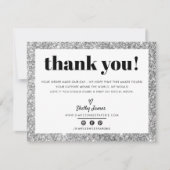 BUSINESS DANK U chic glam zilver glitter LOGO Bedankkaart (Voorkant)