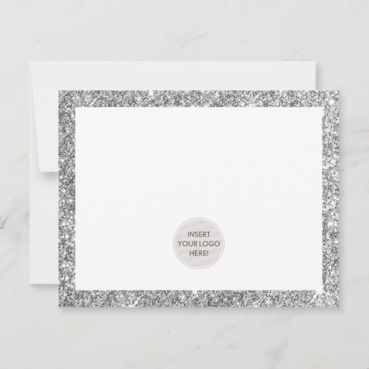 BUSINESS DANK U chic glam zilver glitter LOGO Bedankkaart (Achterkant)