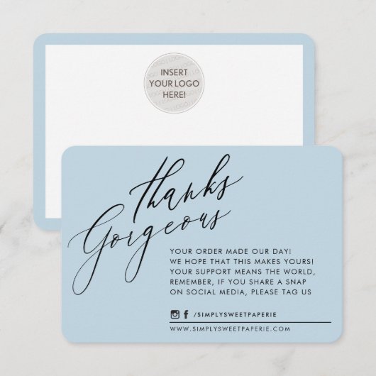 BUSINESS DANK U chic kalligrafie eend ei blauw Bedankkaart (Voorkant / Achterkant)