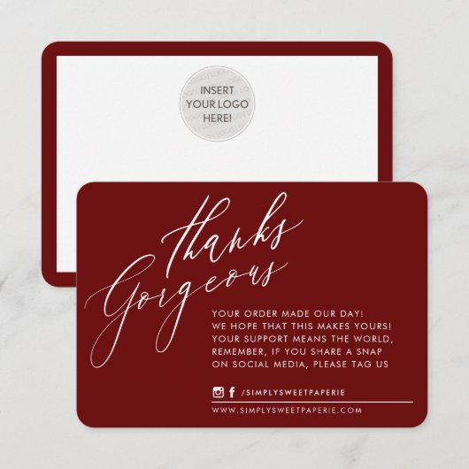 BUSINESS DANK U chic kalligrafie maroon rood Bedankkaart (Voorkant / Achterkant)